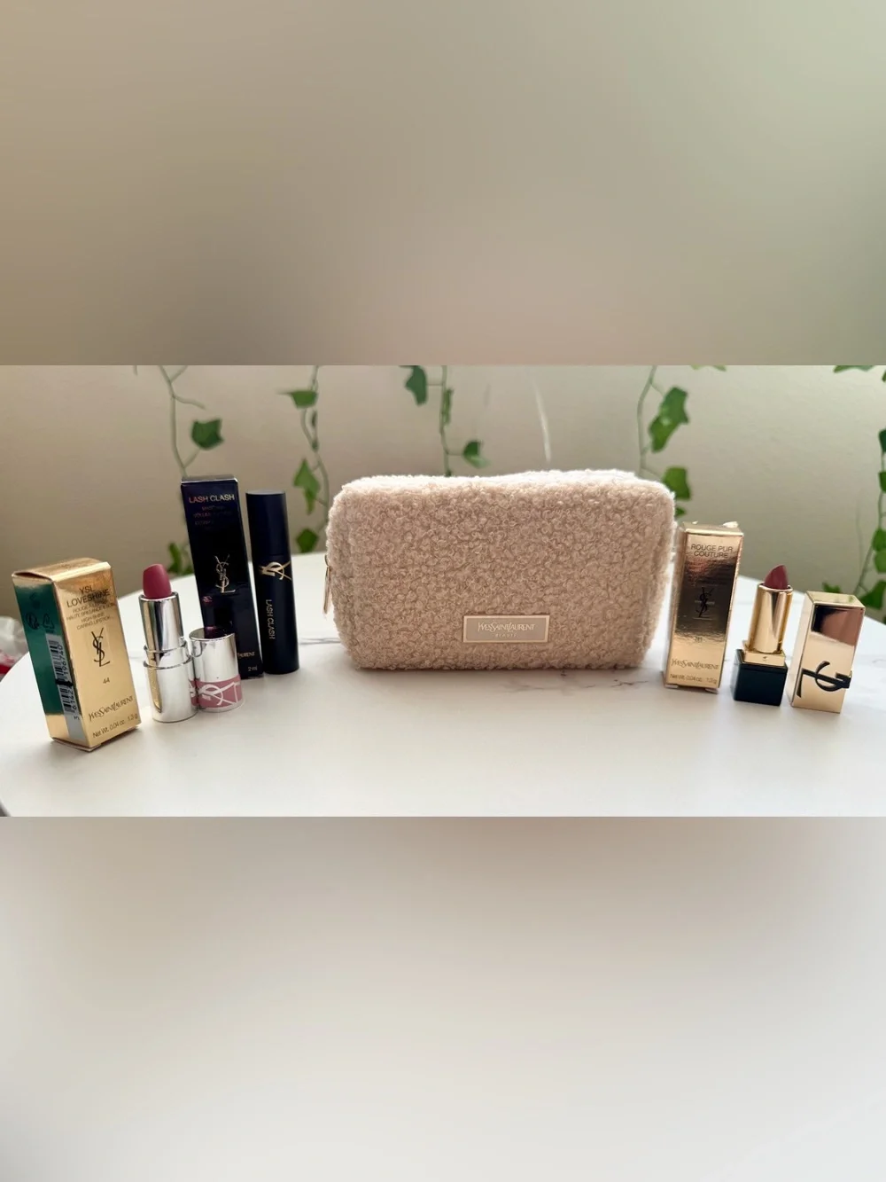 Yves Saint Laurent Beige Sherpa Cosmetic Pouch